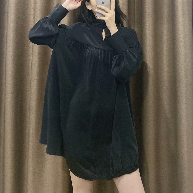 Elegant Women Sweet Solid O-Neck Dress Fashion Ladies Loose Mini Vestidos Streetwear Female Chic Draped Dresses 210430