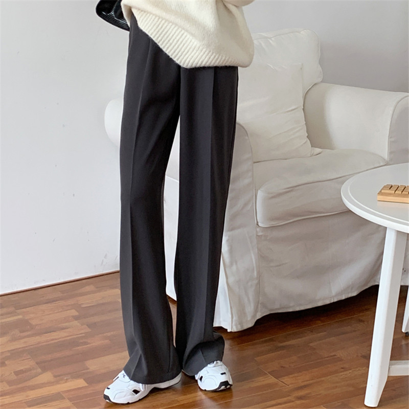 OL Elegant High Waist Straight Wide Leg Pants Women Spring Autumn Solid Work Wear Suit Female Trousers 210421