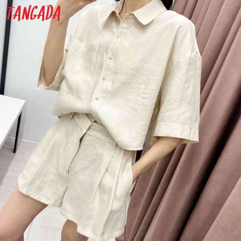 Korea Chic Solid Women Fashion Suit 2 Piece Set Crop Top and Shorts 2R35 210416