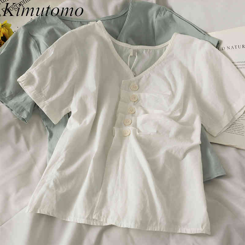 Kimutomo Solid Chic Blouse Women Vintage Single Breasted Slim Shirt Female Summer O-neck Short Sleeve Top Fashion Casual 210521, White
Kimutomo Solid Chic Blouse Women Vintage Single Breasted Slim Shirt Female Summer O-neck Short Sleeve Top Fashion Casual 210521, White
