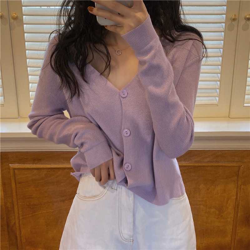 Long Sleeve Sunscreen Cardigan Knitted V Neck Sweater Women Korean Style Solid Color Jacket Tops Summer 211011Z