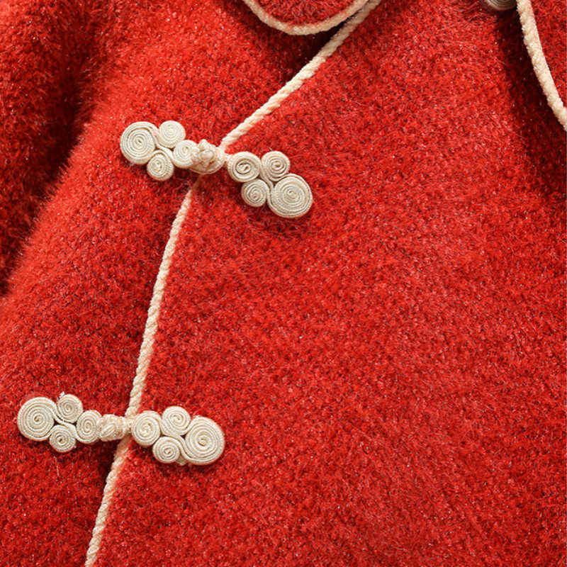 Girls Dress Sets Winter Vintage Children's Clothing Baby Chinese Tang Suits Toddler Kids Princess Vest Dress+Coat 2 Pieces 210529