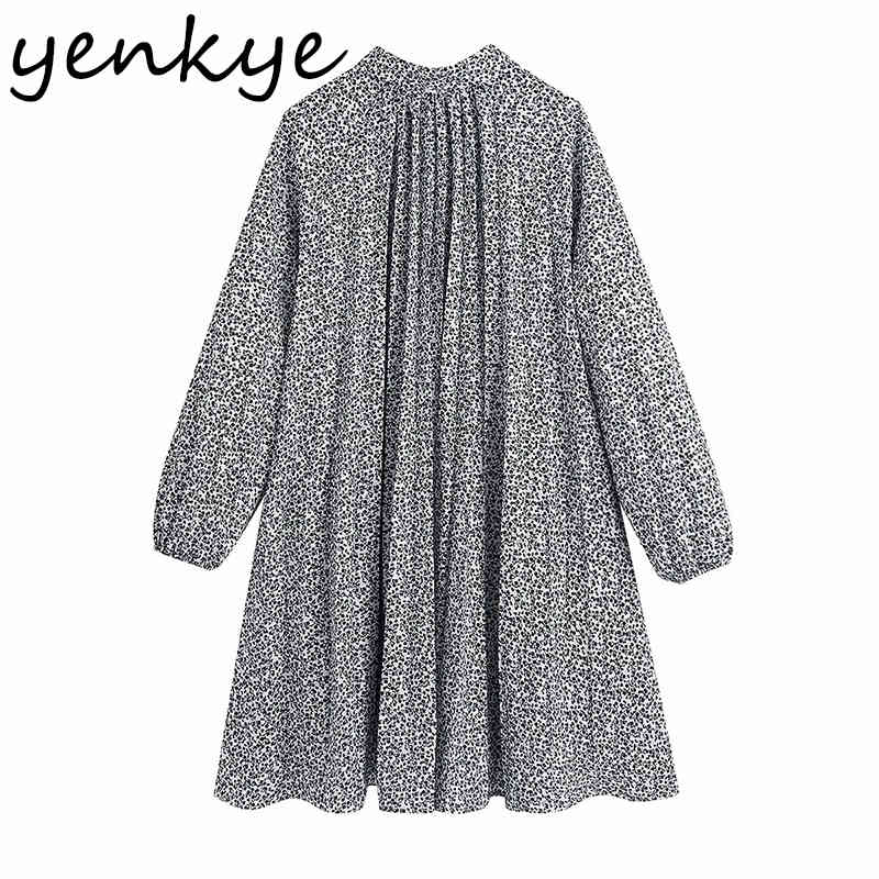 Spring Women Vintage Floral Print Shirt Dress Female Long Sleeve Pleated Casual Loose Plus Size Short Vestido 210430