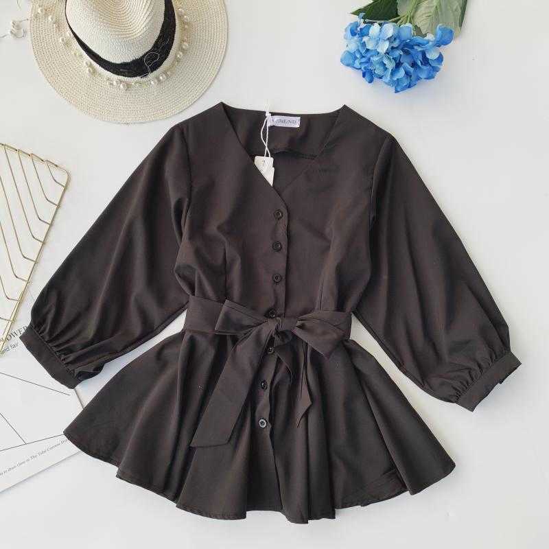 Women Pure Color V Collar Half Sleeve Single Breasted Slim Waist Casual Shirt Blouse Camisas Mujer Harajuku Shirts Tops E486 210527