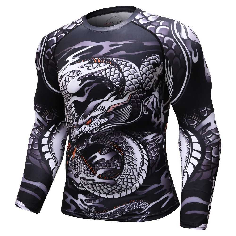 3D Print T Shirt Men GYMS Compression T- Men's Dragon's Flight Short Sleeve Rash Guard MMA BJJ Tops T- 210629