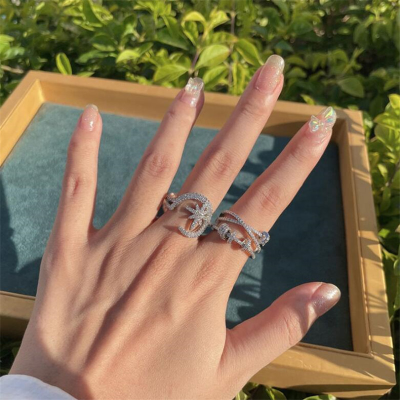 Sterg Sier Eternity Rings for Women | Moon Star Wedding Bands