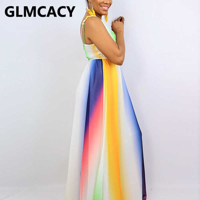 Spaghetti Strap Colorful Printed Casual Maxi Dress 210702