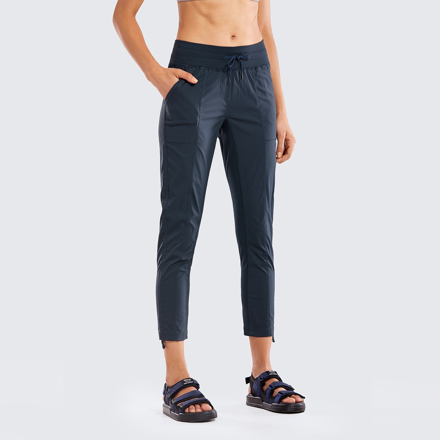 Striped Pants SYROKAN Women's Go to Studio Joggers Tapered Leg Sweatpants with Pockets -27Inches