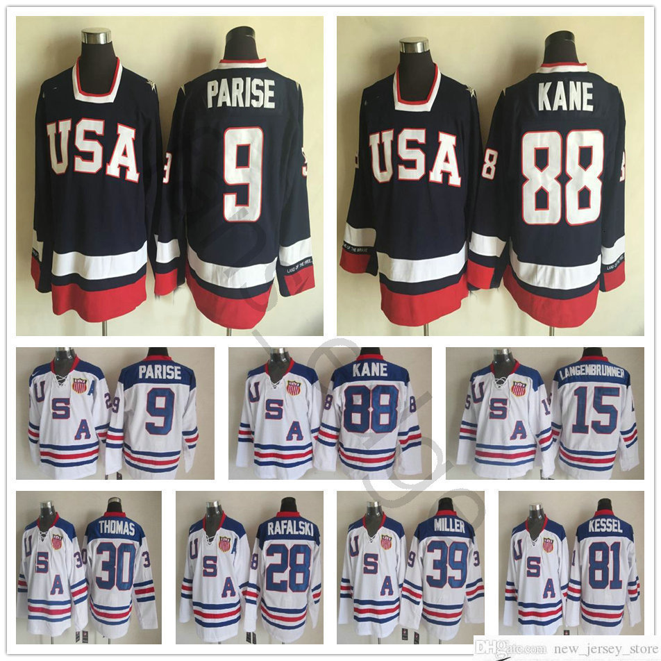 2010 Olympic Team USA Ice Hockey Jerseys 88 Patrick Kane 9 Zach Parise White Blue 81 Kessel 28 Rafalski 39 Miller 15 Langenbrunner Jersey, Black;red
2010 Olympic Team USA Ice Hockey Jerseys 88 Patrick Kane 9 Zach Parise White Blue 81 Kessel 28 Rafalski 39 Miller 15 Langenbrunner Jersey, Black;red