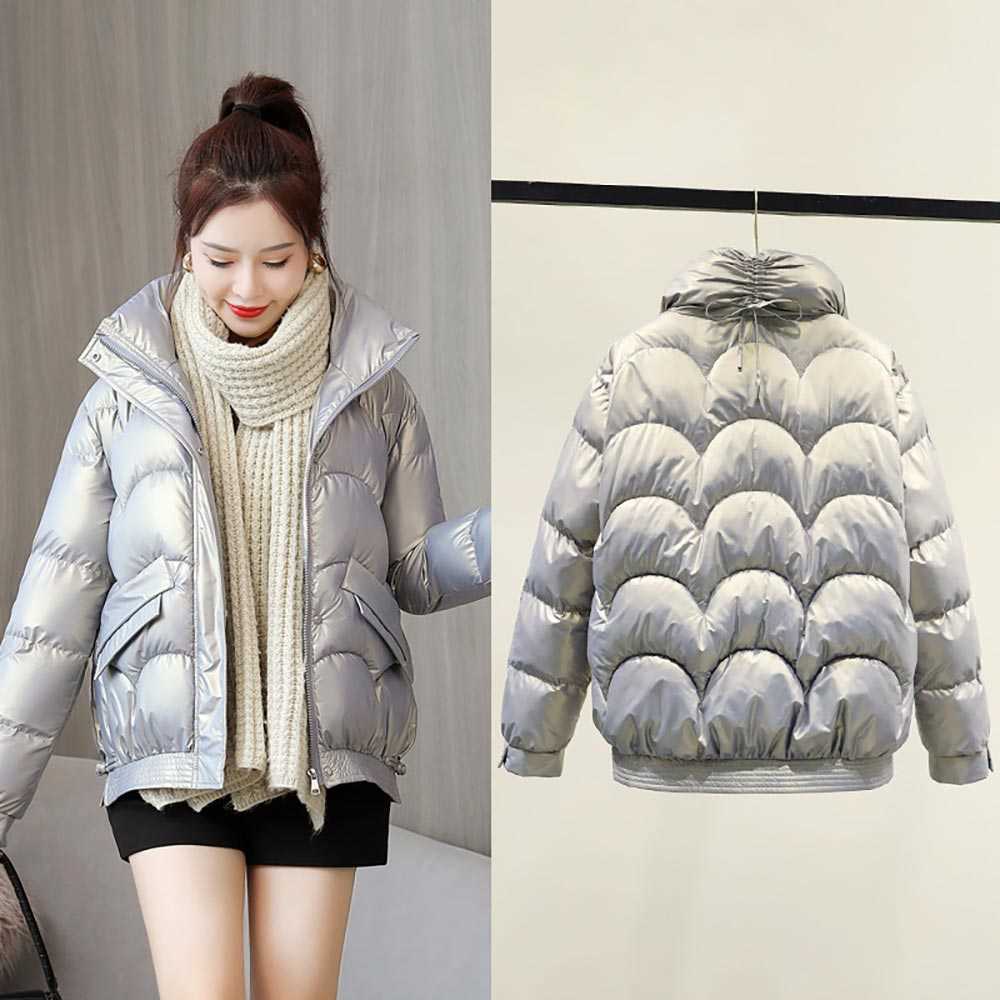 Winter Shiny Cotton Padded Short Parkas: Warm, Elegant Jacket For Women