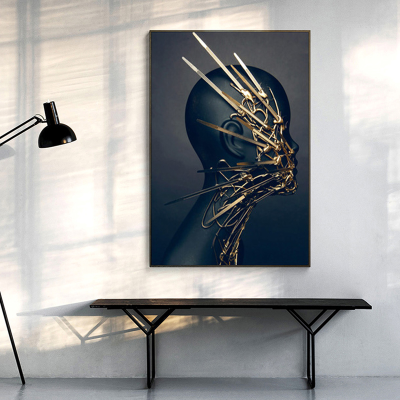 Black Woman Gold Abstract Painting Canvas Prints Portrait Posters Wall Art Pictures for Living Room Home Decoration