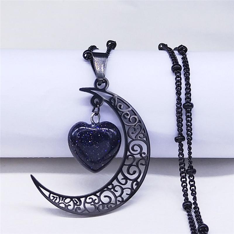 Pendant Necklaces Black Color Stainless Steel Natural Stone Charm Necklace Women Moon Heart Jewelry Acero Inoxidable Joyeria N1130S03, Silver
Pendant Necklaces Black Color Stainless Steel Natural Stone Charm Necklace Women Moon Heart Jewelry Acero Inoxidable Joyeria N1130S03, Silver