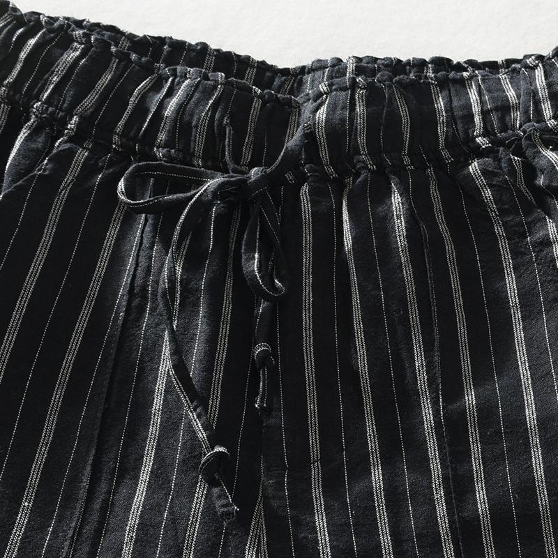 Spring Striped Casual Linen Trousers Men Elastic Waist Cotton Stripe Black Pants For Brand Pantalones Four Season Men's