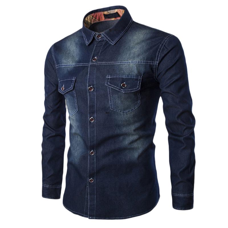 Men039s TShirts Longsleeved Shirt Men Autumn Trend Jacket Casual Fashion Slim Fit Denim Cotton Long Sleeve Top Blouse