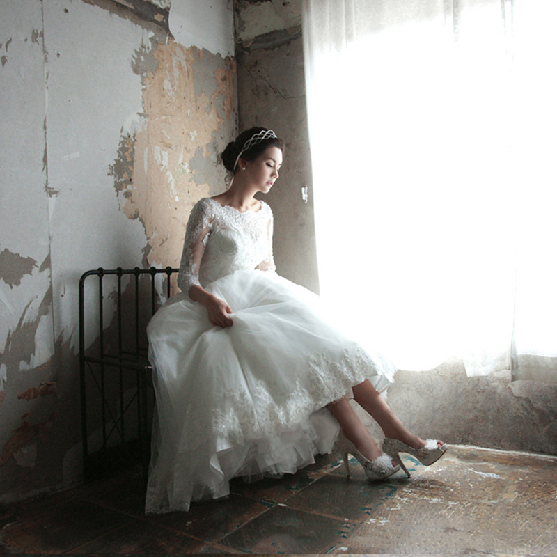 Classic A Line Country Wedding Dresses Floor Length Bridal Gowns Lace Appliques 3/4 Long Sleeves Plus Size Bride Dress Back Lace-up Custom Made 2021