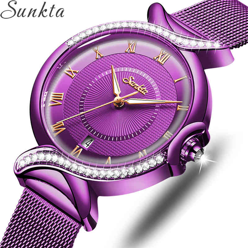 Womens Watch SUNKTA Top Brand Women Fashion Luxury Analog Quartz Date Watches Ladies Stainless Steel Waterproof Wristwatch 210517, Purple
Womens Watch SUNKTA Top Brand Women Fashion Luxury Analog Quartz Date Watches Ladies Stainless Steel Waterproof Wristwatch 210517, Purple