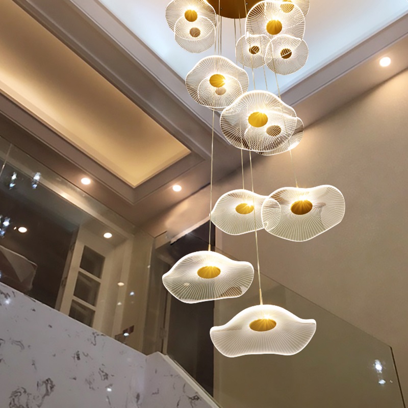 Nordic minimalist restaurant lotus leaf pendants Lamp living room vill high rise duplex pendant lighting stairs home decor lights - view 8