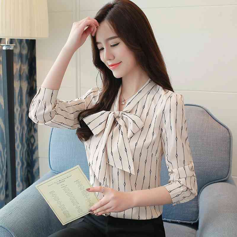 Fashion Women Blouses Plus Size Print Chiffon Blouse Shirt Office Work Long Sleeve Shirts s Tops And 1059 60 210508