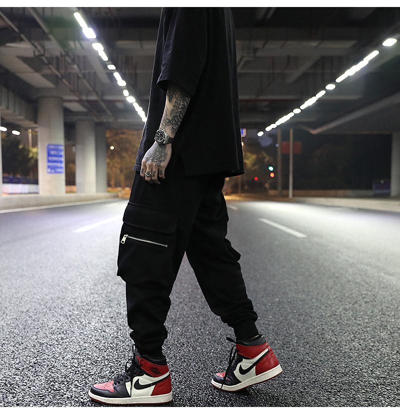 Dark Wind, Big Pockets, Black Wild Loose-fitting Trousers, Street Style Three-dimensional Tailoring Casual Pants, Trendy Men Men's Pants