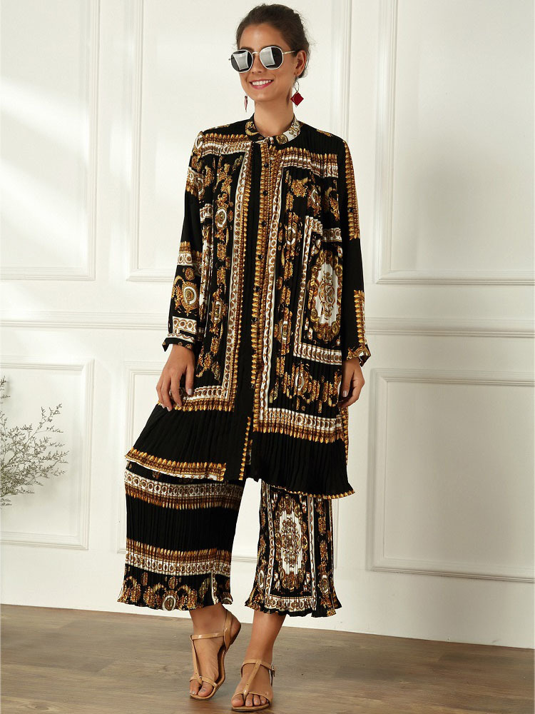 VKBN Top 2 Piece Set Women Letter Print Long Sleeve High Waist Single Breasted Elastic Waist Trousers Suit Pants Set 210507