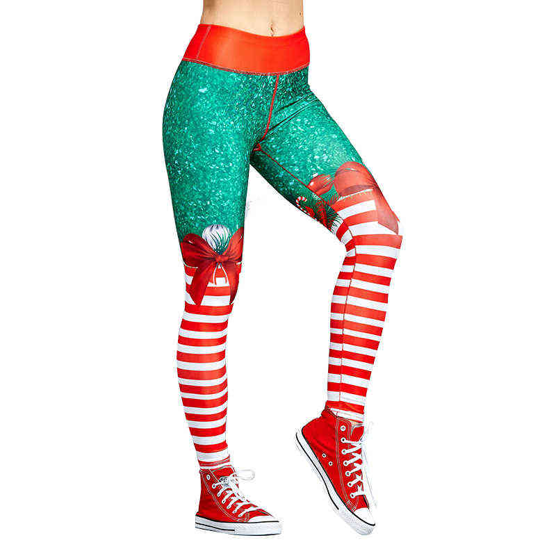 Christmas Trousers For Women Lady Casual Elasticity Skinny Leggins Mujer High Waist Workout Printing Stretchy Pants leggings 211215