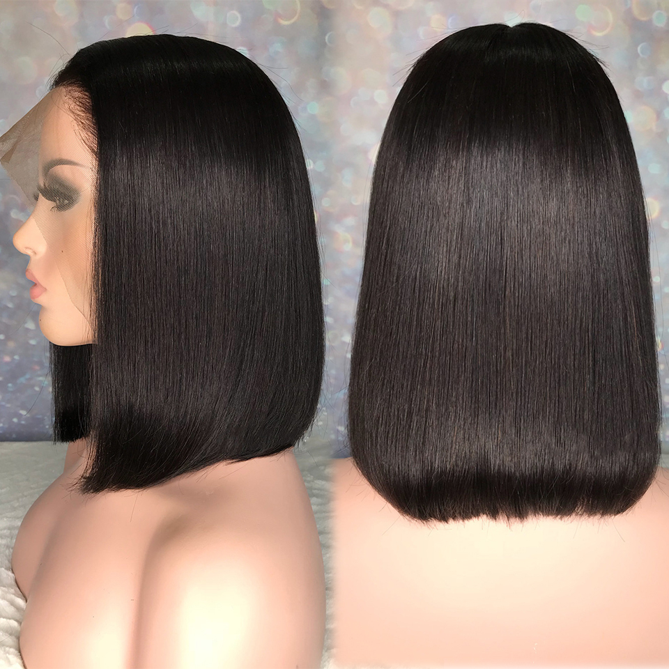 Short Cut Bob Straight Lace Front Wigs for Black Women With Baby Hair Glueless Synthetic Preplucked Middle Part 180%