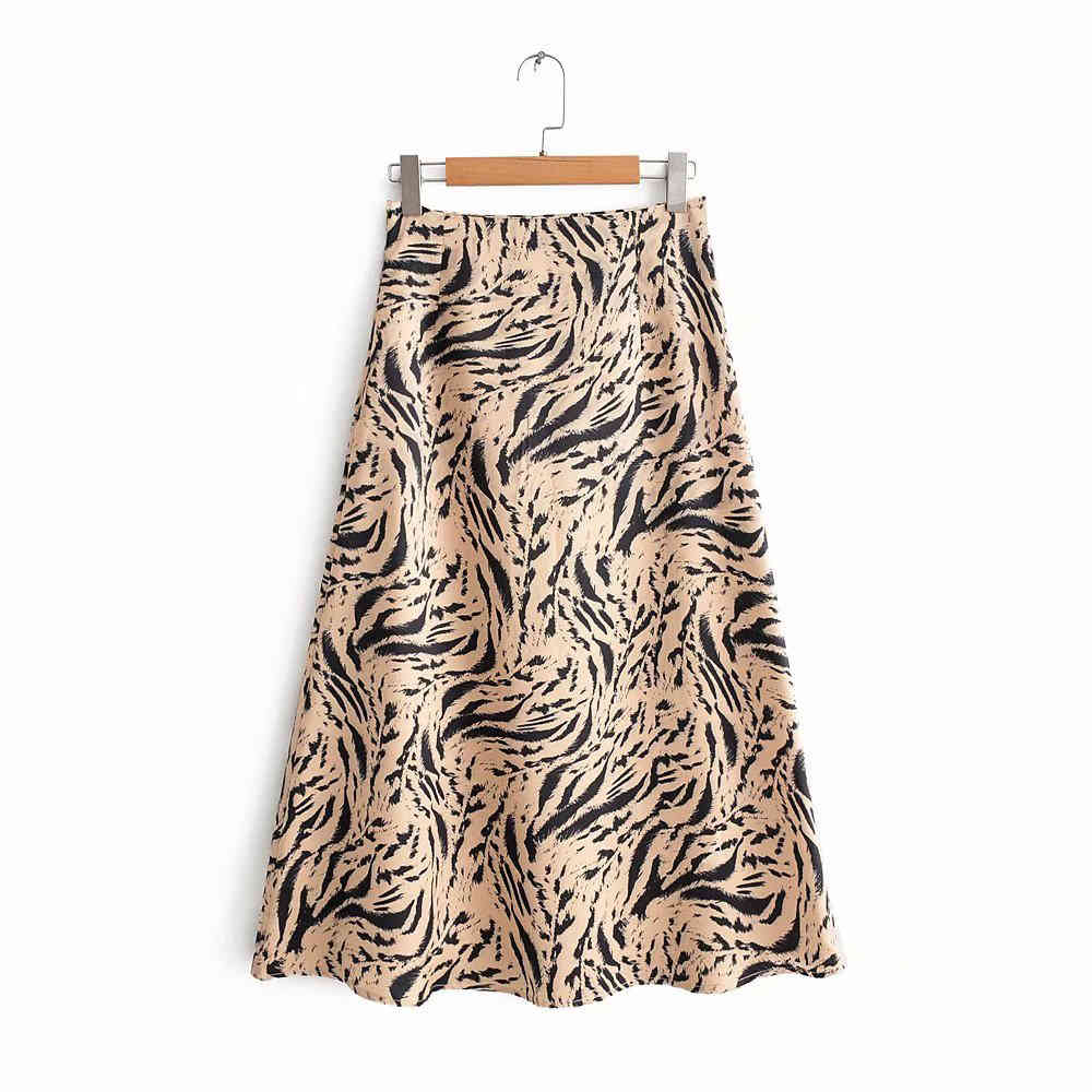 Vintage Women Tiger Print Long Skirts Spring Autumn Fashion Animal Flare Skirt Streetwear faldas mujer moda 210421