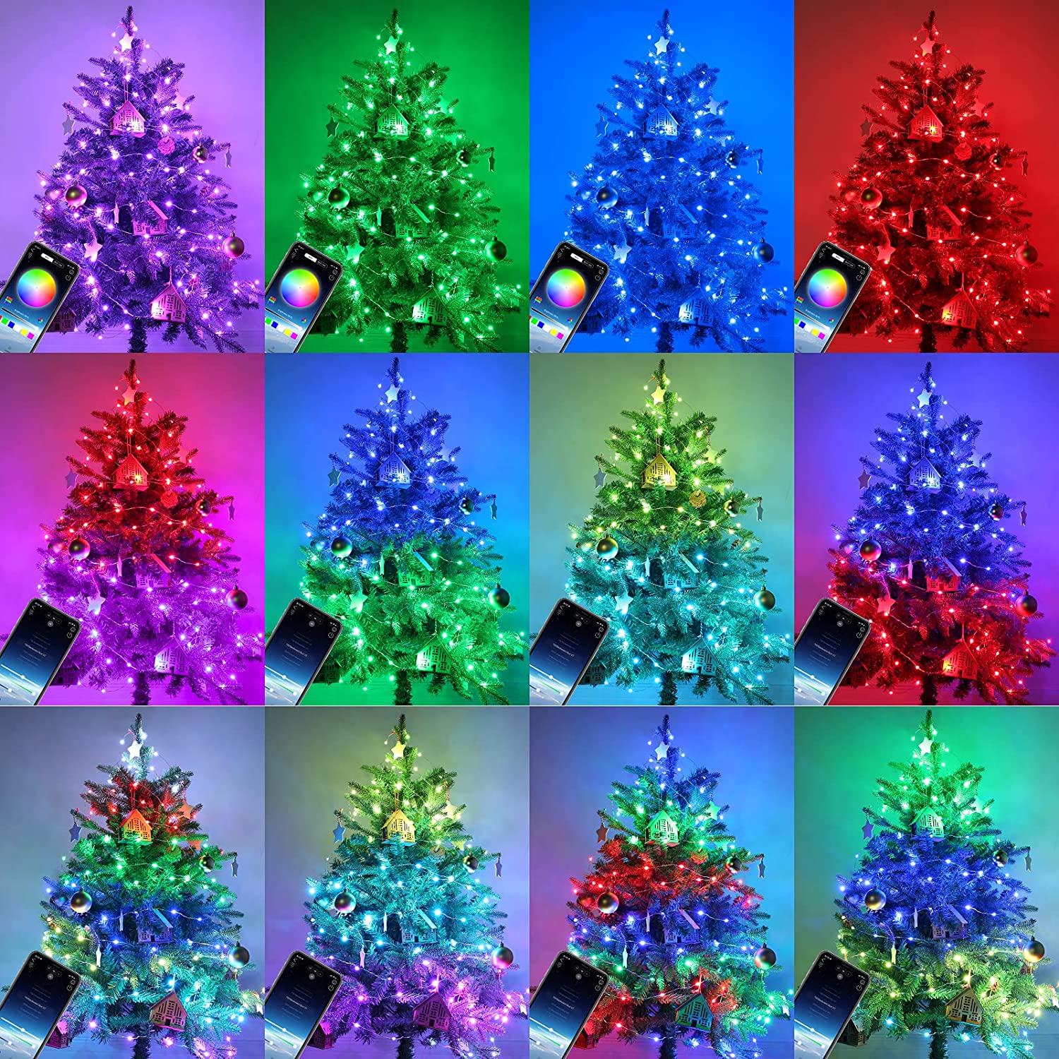 LED Wi-Fi String Lights 5M 10M 15M 20M Smart App Bluetooth Control Multi-modes Color Changing Music Sync Marquee for Christmas Tree Holiday Decoration