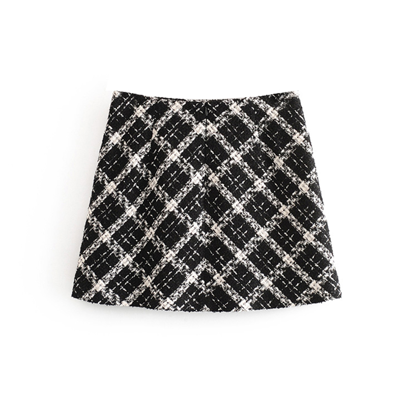Women Fashion Mini Plaid Skirt A Line Bodycon Casual Lady Skirts Tweed Streetwear Bottoms Summer Vintage Elegant Ropa Mujer 210515
