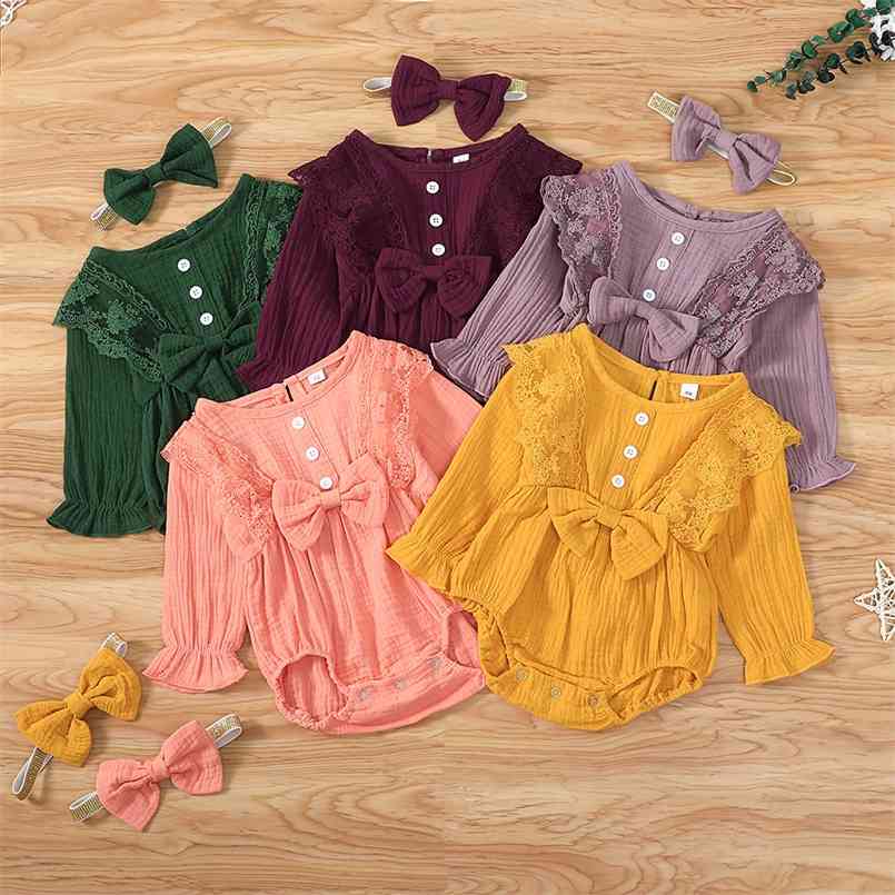 Baby Girl Sweet Ruffled Bowknot Bodysuits 210528