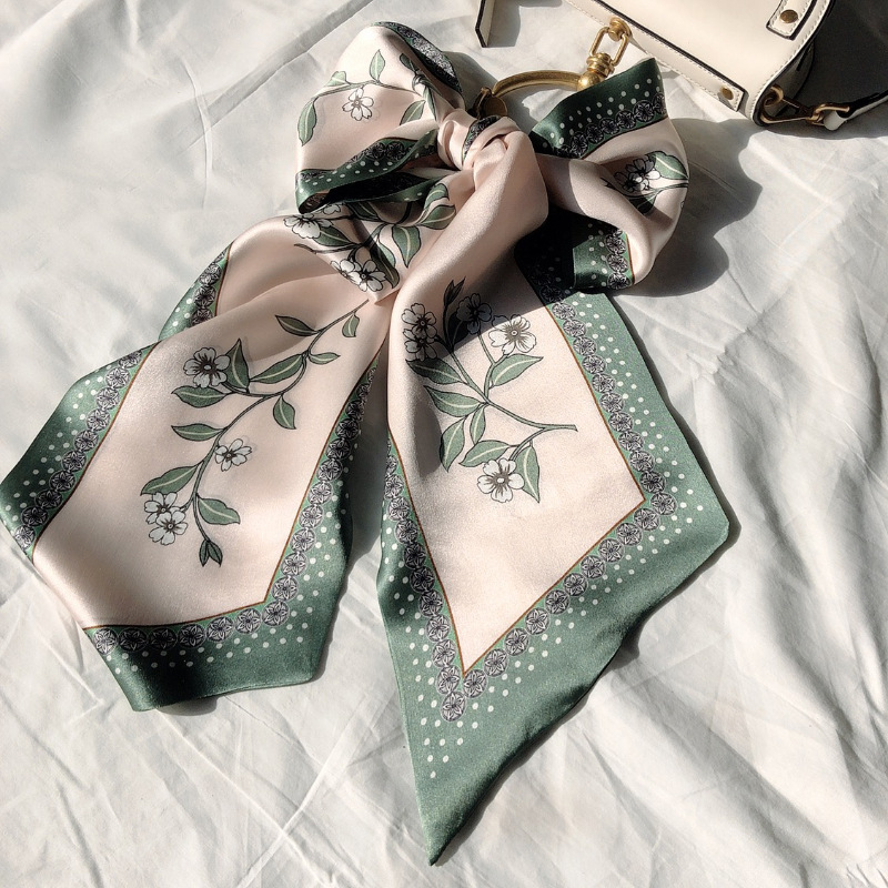 silk scarves long stripe decorative accessories multifunction wild narcissus flowers crepe satin doublelayer ribbon scarves