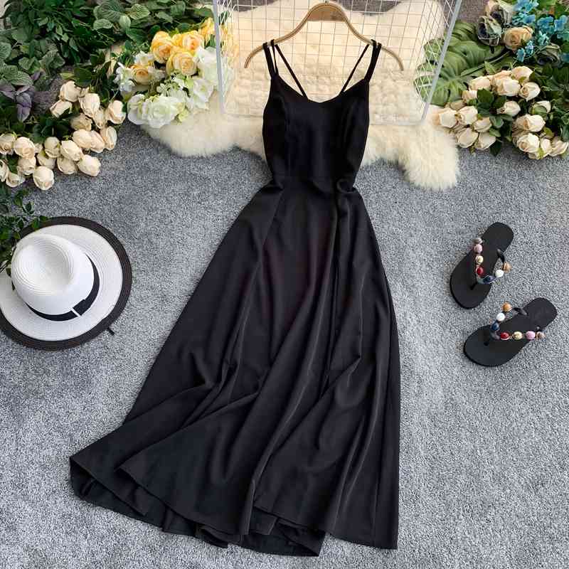 Beach Style Solid Vestidos Zipper Backless Sexy Summer Dress A-line Sleeveless Long Dresses 210521