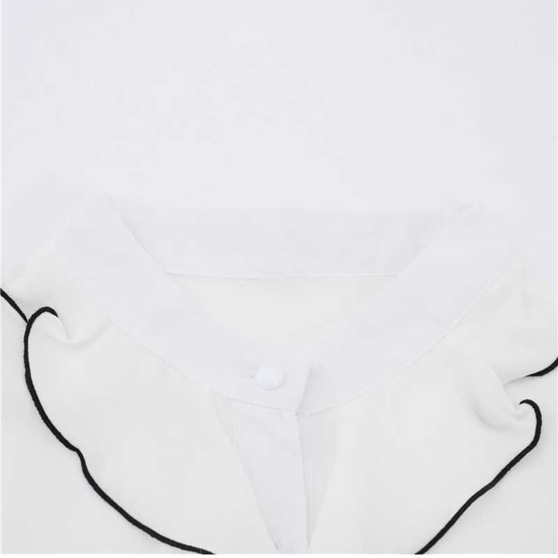 Spring Summer Stand Neck Cascading Ruffle Long Sleeve Blouse Solid Chiffon Casual Shirt Elegant Fashion Women Clothing 210525