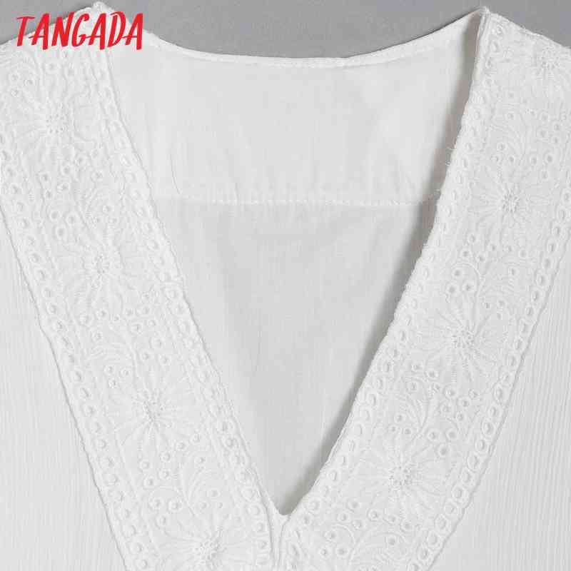 Summer Women White Embroidery Romantic V Neck Short Sleeve Ladies Mini Dress Vestidos 6H6 210416