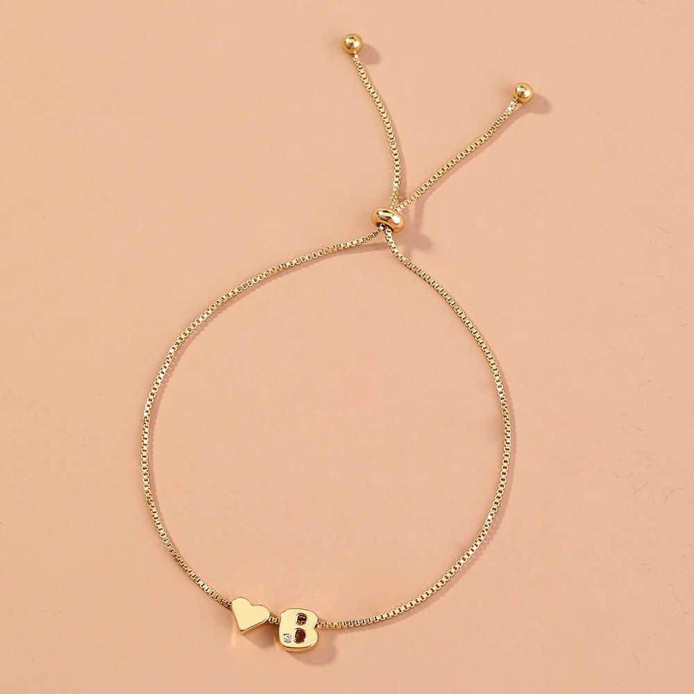 Fashion Girls Gold Color 26 A-Z Letter Name Heart Bracelet Bangle Initial Alphabet Charms Box Chain Bracelets For Women Gifts X0706