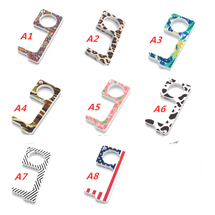 Contactless Key chain operner Door Opener acrylic tassel printed pendant opener press non-touch portable elevator tool T2I51064 Free shipping