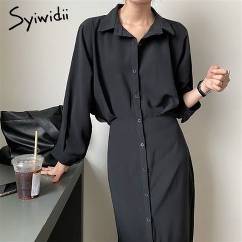 Black Shirt Dress Women Long Lantern Sleeve Turndown Collar Summer Korean Fashion Office Lady Dresses 210607
Black Shirt Dress Women Long Lantern Sleeve Turndown Collar Summer Korean Fashion Office Lady Dresses 210607