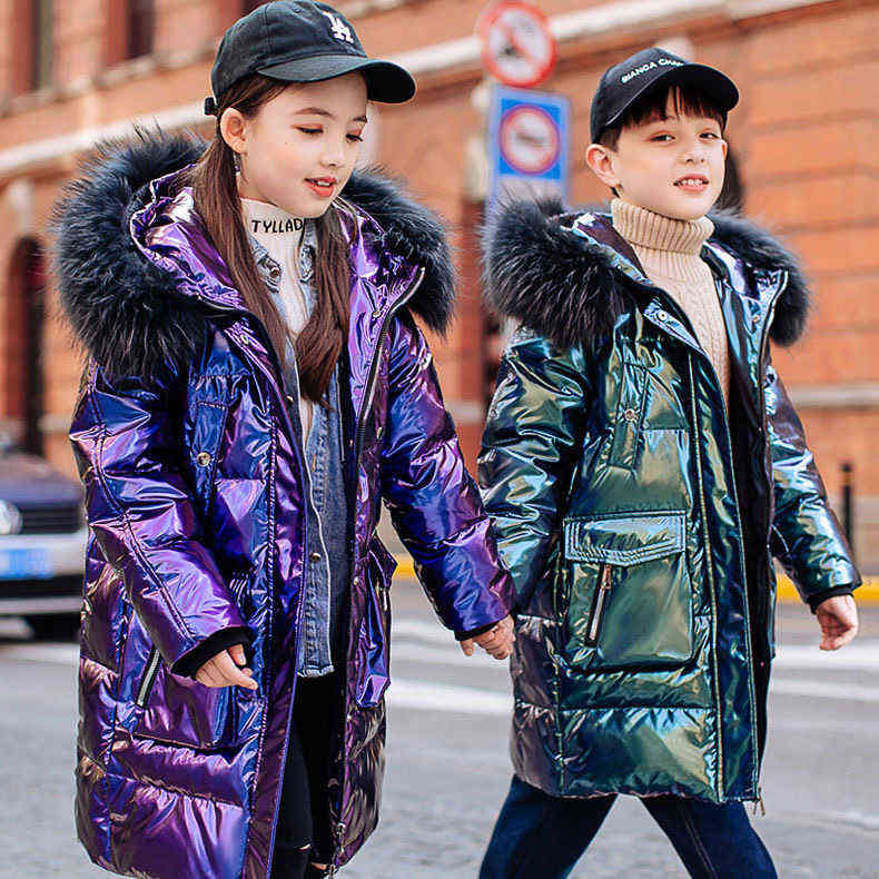 Boy Girls Fashion Hooded Parkas Teenager Autumn Winter Jackets Kids Waterproof Outwear Warm Thicken Cotton Lined Child Clothing 211111