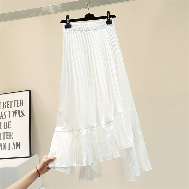 Irregular Long Pleated Skirts Womens Holiday Beach Boho Summer Elegant Ladies Chiffon High Waist 210421