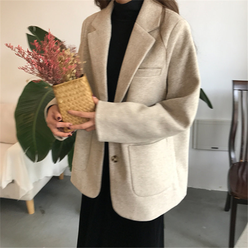 Chic Wool Thicken High Quality Autumn Fashion Brief Office Lady Casual Elegant Women Loose All Match Blazers 2 Types 210421