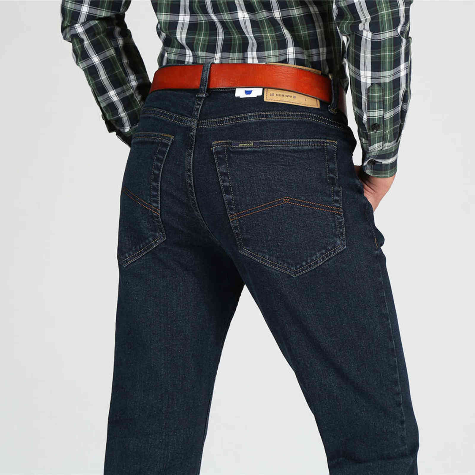 TIGER CASTLE Mens High Waist Jeans Cotton Thick Classic Stretch Black Blue Male Denim Pants Spring Autumn Men Trousers 211111