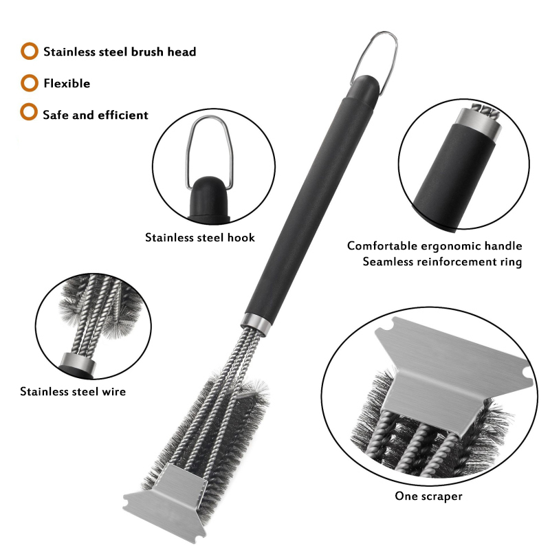 1PC Grill Cleaning Brush BBQ Tool Grill Brush 3 Stainless Steel Brushes In 1 Cleanin BBQ Accessories Best Cleaner Barbecue
