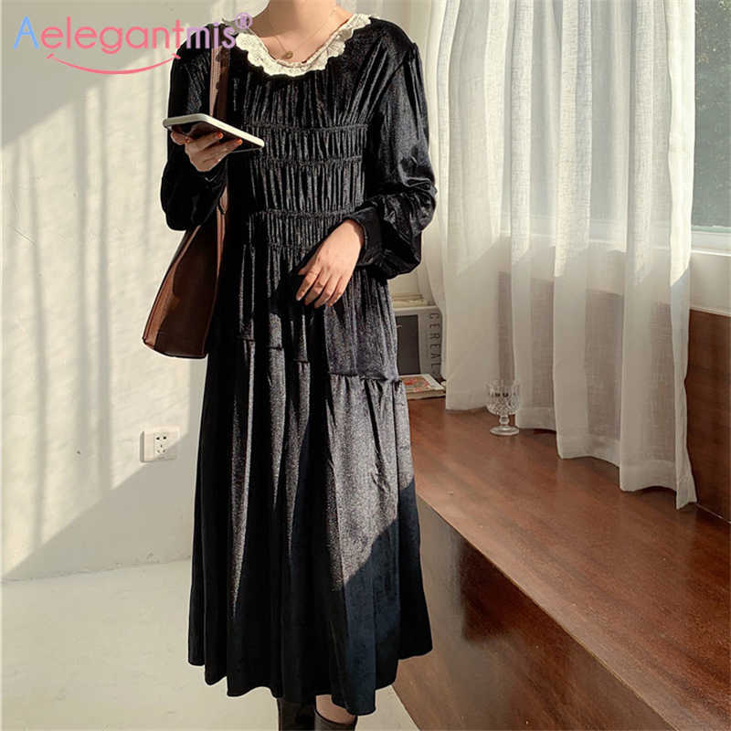 Aelegantmis Lace Trim French Velvet Dress Women Elegant Vintage Autumn Female Black Lantern Sleeve Retro Pleated Vestido 210607
Aelegantmis Lace Trim French Velvet Dress Women Elegant Vintage Autumn Female Black Lantern Sleeve Retro Pleated Vestido 210607