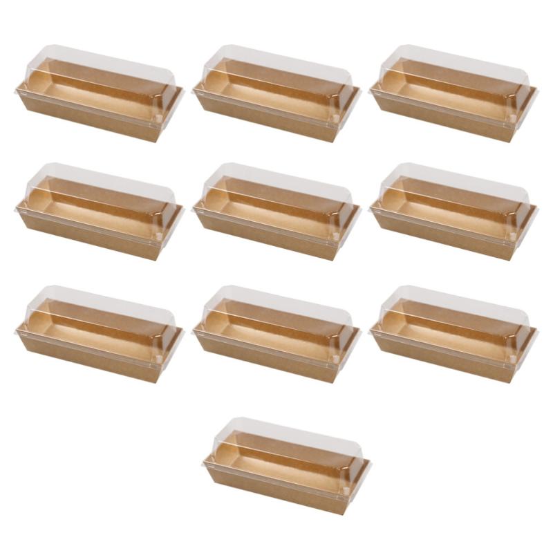 Rectangular Kraft Paper Sandwich Wrapping Boxes Cake Bread Snack Bakery Packing Box With Clear Lids Gift Wrap