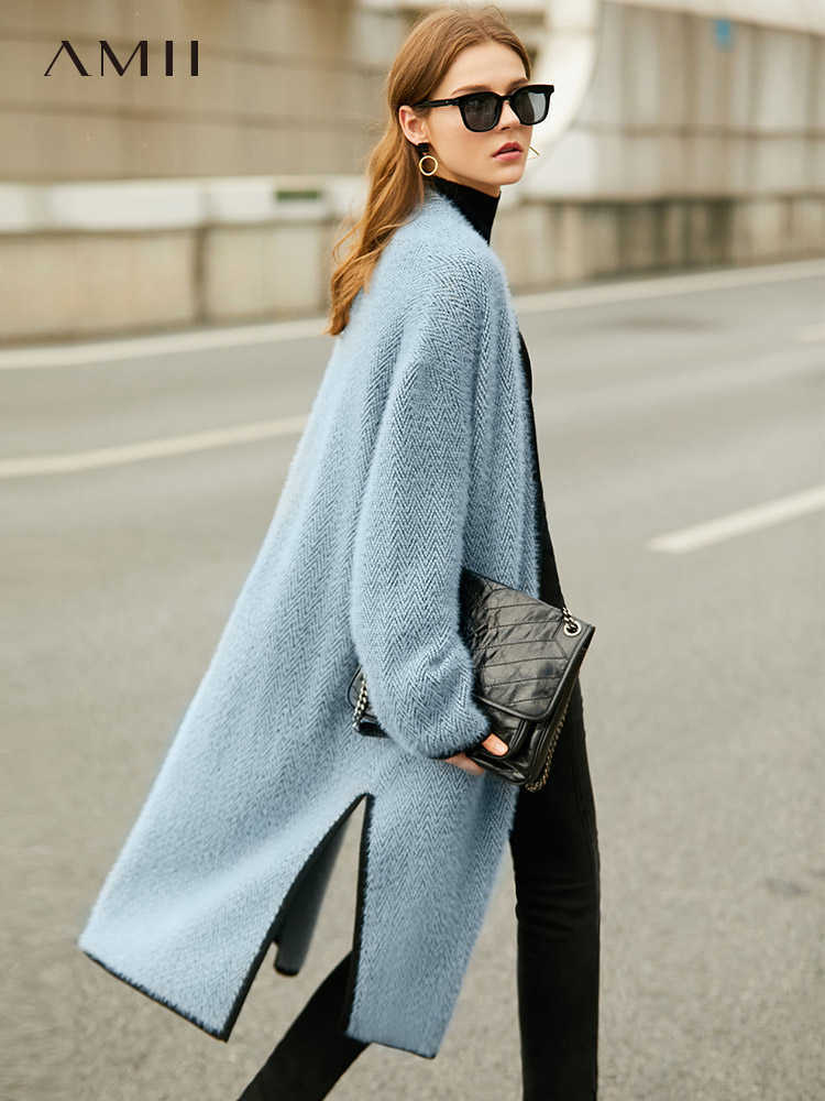 Minimalism Autumn Winter Cardigans For Women Causal Solid Woolen Coat Fashion Long Female Cardigan 12090010 210527
