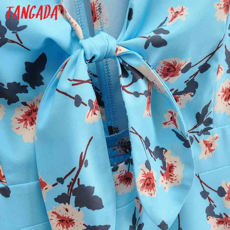 Summer Women Deep V Neck Bow Floral for Beach Short Sleeve Ladies Mini Dress Vestidos 1F102 210416