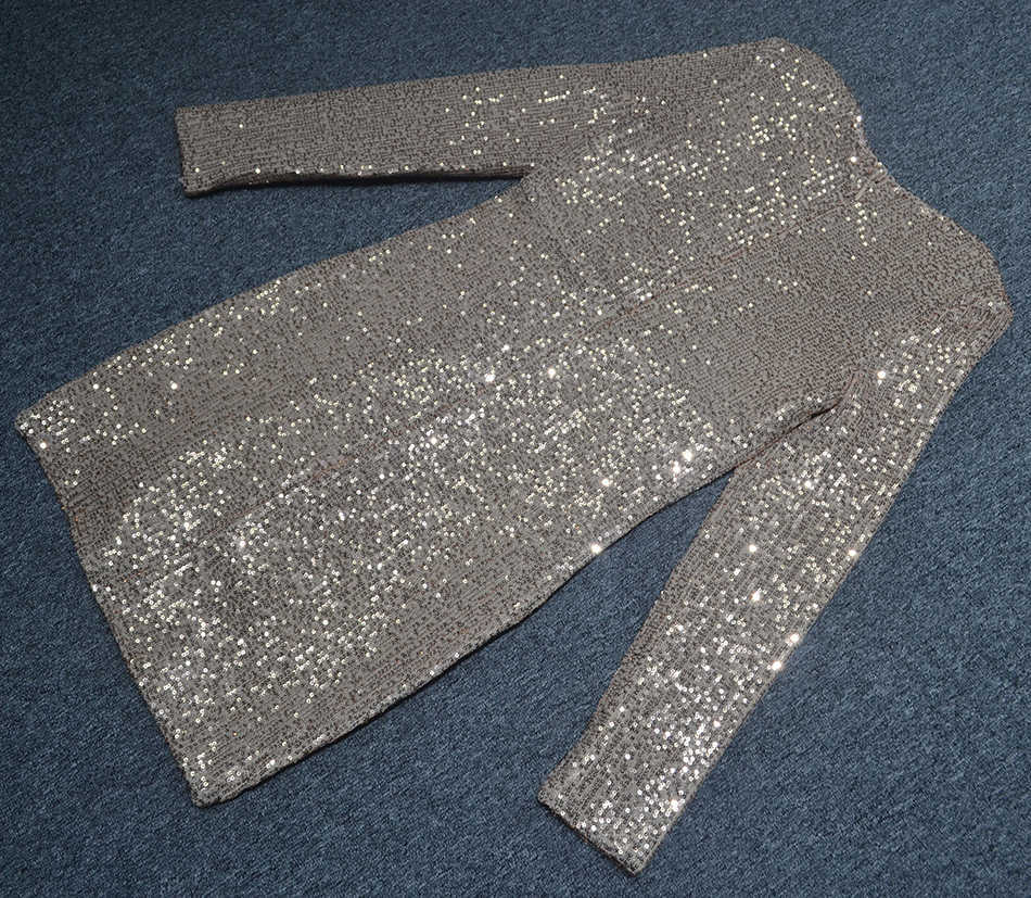 Summer Women's Gold Sequin Long Sleeve Mini Dress Sexy Ruffled V-neck Fashion Party Celebrity Runway Club 210527