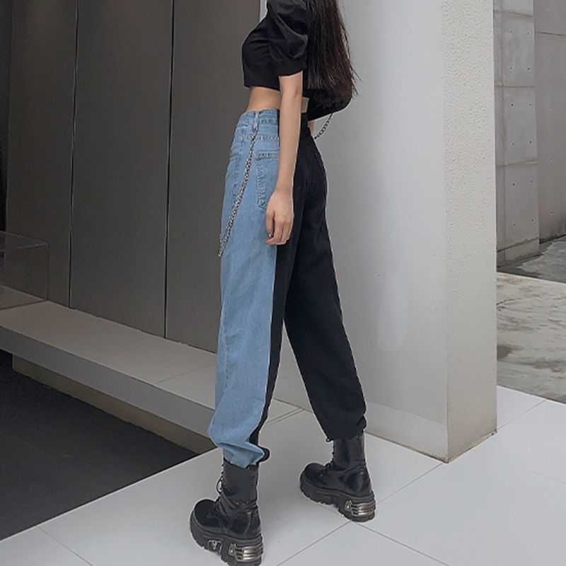 Vintage Jeans Woman Denim Long Pants Autumn Cowboy Female Loose Streetwear High Waist Women Trousers Split Clothes Wide Leg Jean 210922