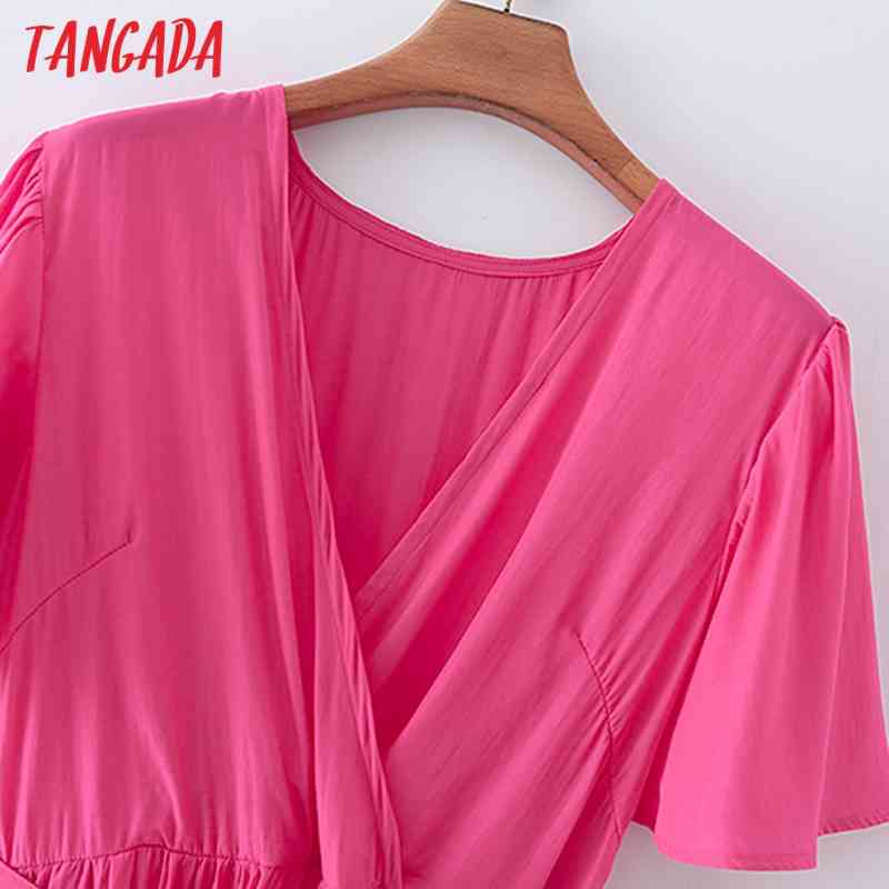 Summer Women French Style pink Elegant Slash Short Sleeve Ladies Midi Dress Vestidos 2M140 210416