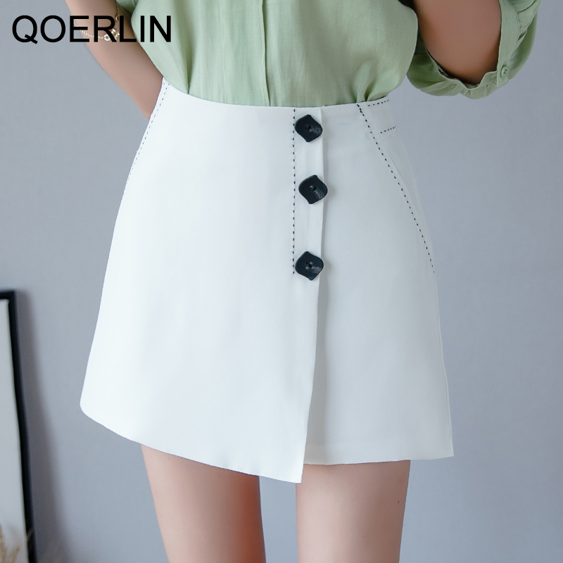 QOERLIN Shorts Skirt Women Summer Korean ALine Shorts Skirt High Waist Back Zipper Black Mini Chiffon Short Skirt Girl 210412